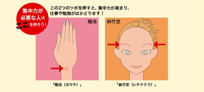 この2つのツボを押すと、集中力が高まり、仕事や勉強がはかどります！
