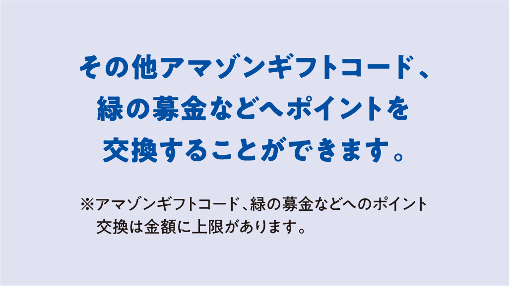その他アマゾンギフトコード、緑の募金などへポイントを交換することができます。